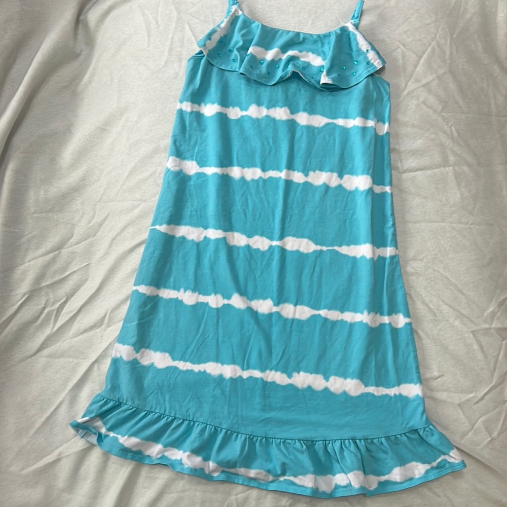 Gymboree blue and white tie-dye sundress. Sleeves are straps, collar sparkly